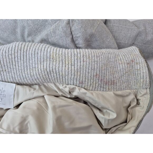 Eleventy Women's Grey Pinstripe Wool Stretch Flannel Puffer Coat Size Large - Picture 8 of 10